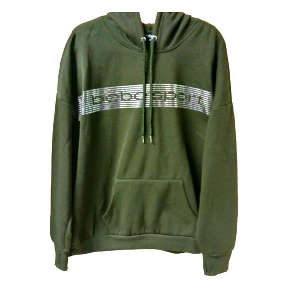 BEBE SPORT Plus Size Women's Forest Green Solid Stripe Logo Hoodie NWT - Picture 2 of 14